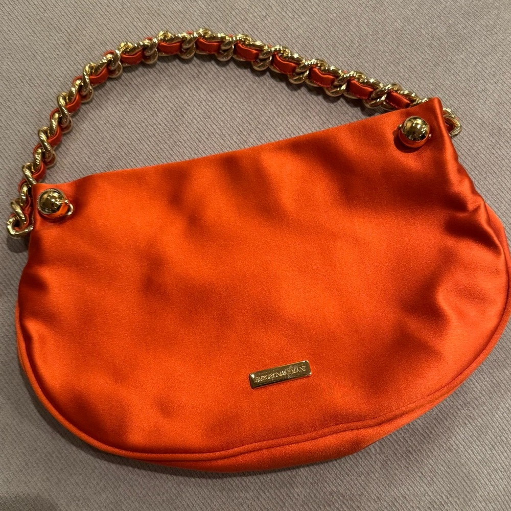 Emporio Armani Orange Satin Clutch with Gold Chain